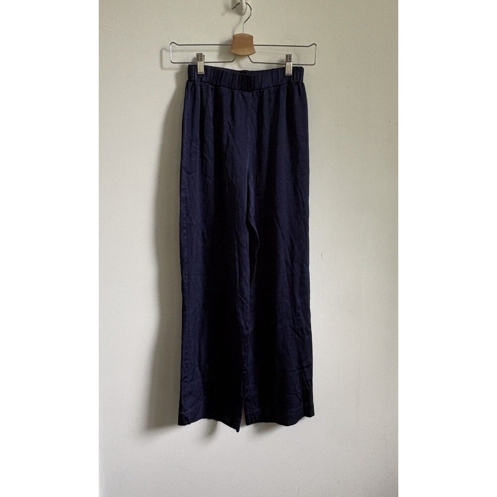 Zara Satin Effect Wide Leg Pants S Navy Blue